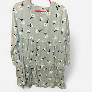 Crewcuts Green Floral Tiered Dress